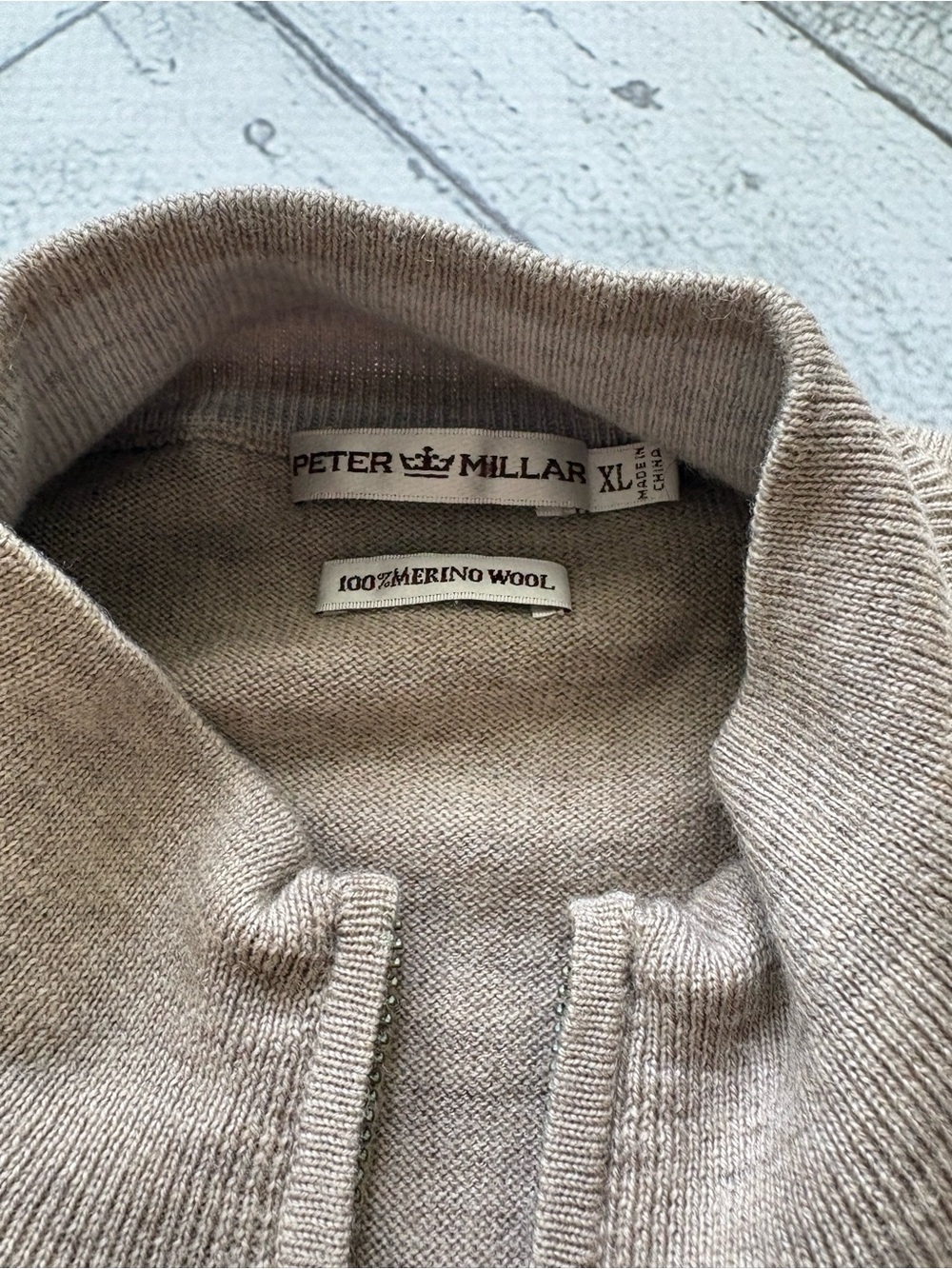 Peter Millar 100% Merino Wool Quarter Zip Sweater Vest Tan Men’s XL